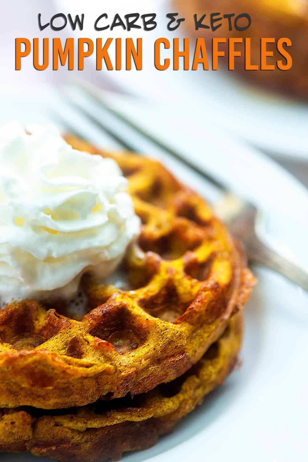 pumpkin chaffle with whip cream on top