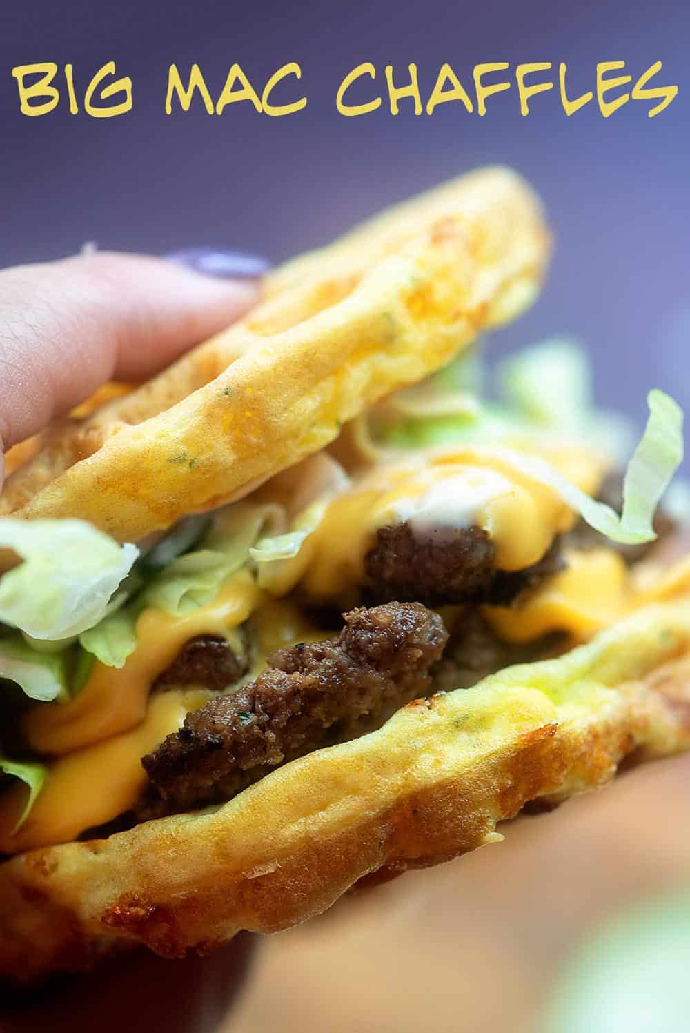 big mac chaffle in a women's hand