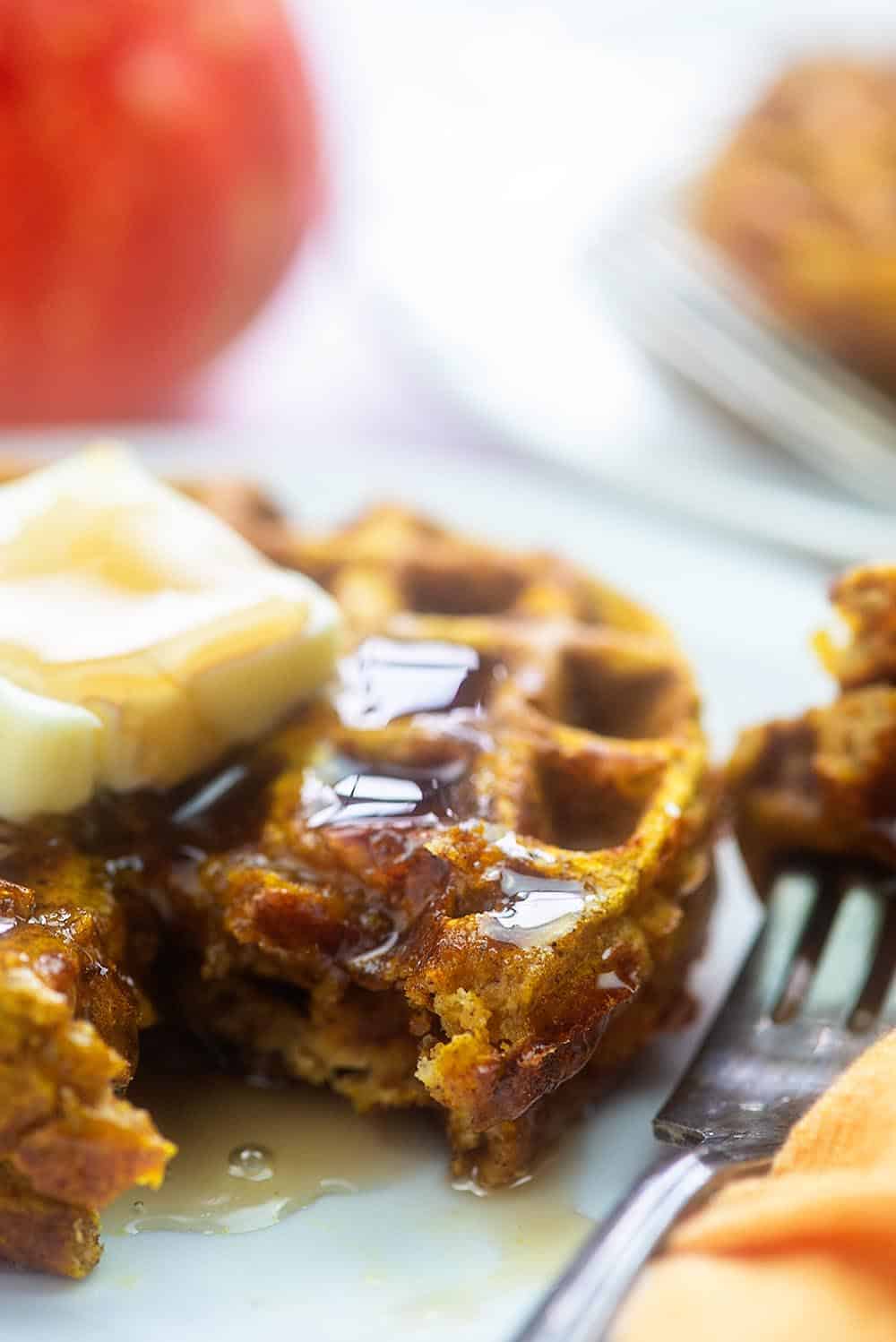 keto waffle with a bite out of it