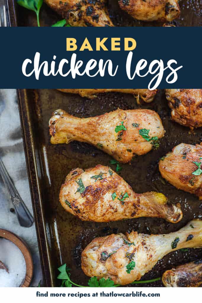 easy baked chicken legs on baking sheet.