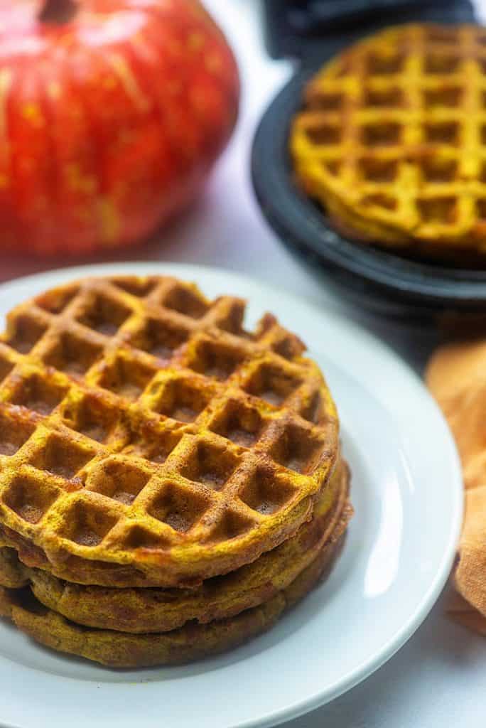 pumpkin chaffles on white plate