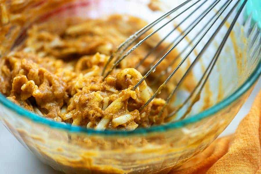 pumpkin chaffle batter in bowl