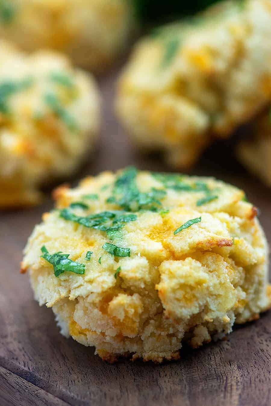 cheddar biscuit on a cutting board