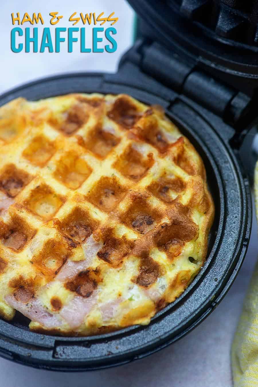 A chaffle sitting in a mini waffle iron