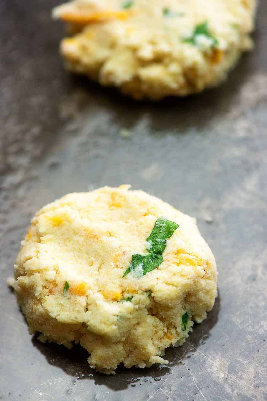 low carb biscuits on baking sheet