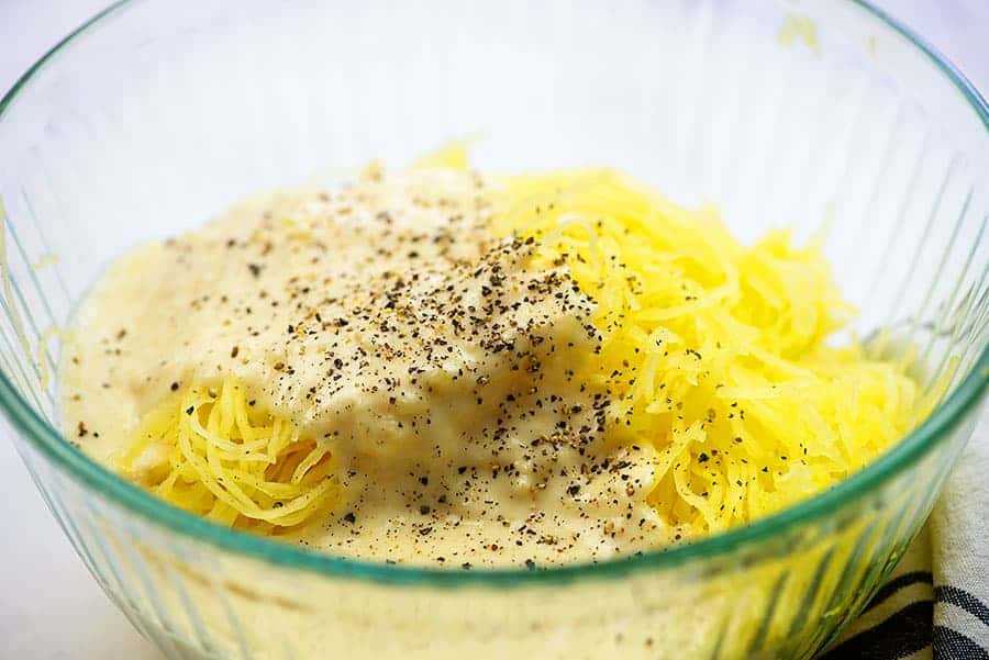 alfredo sauce over spaghetti squash