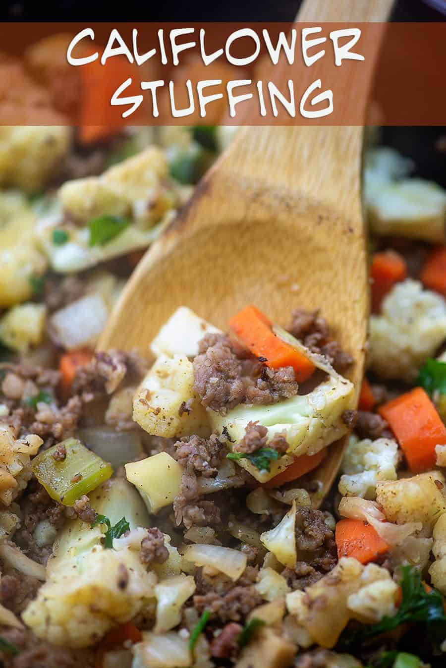 wooden spoon dipping into stuffing