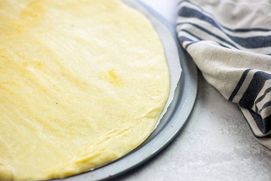 fathead pizza dough on pizza pan