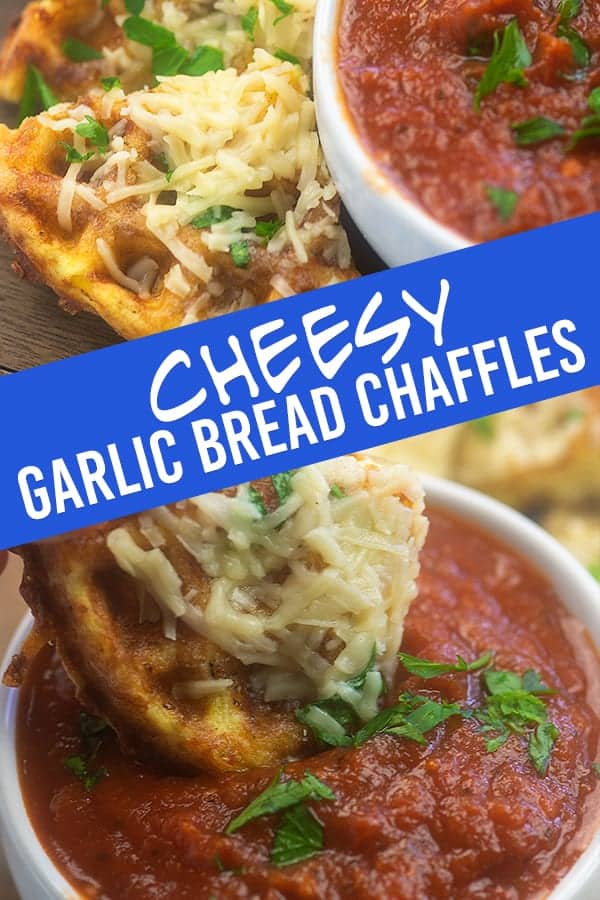 cheesy garlic bread chaffles dipped in tomato sauce