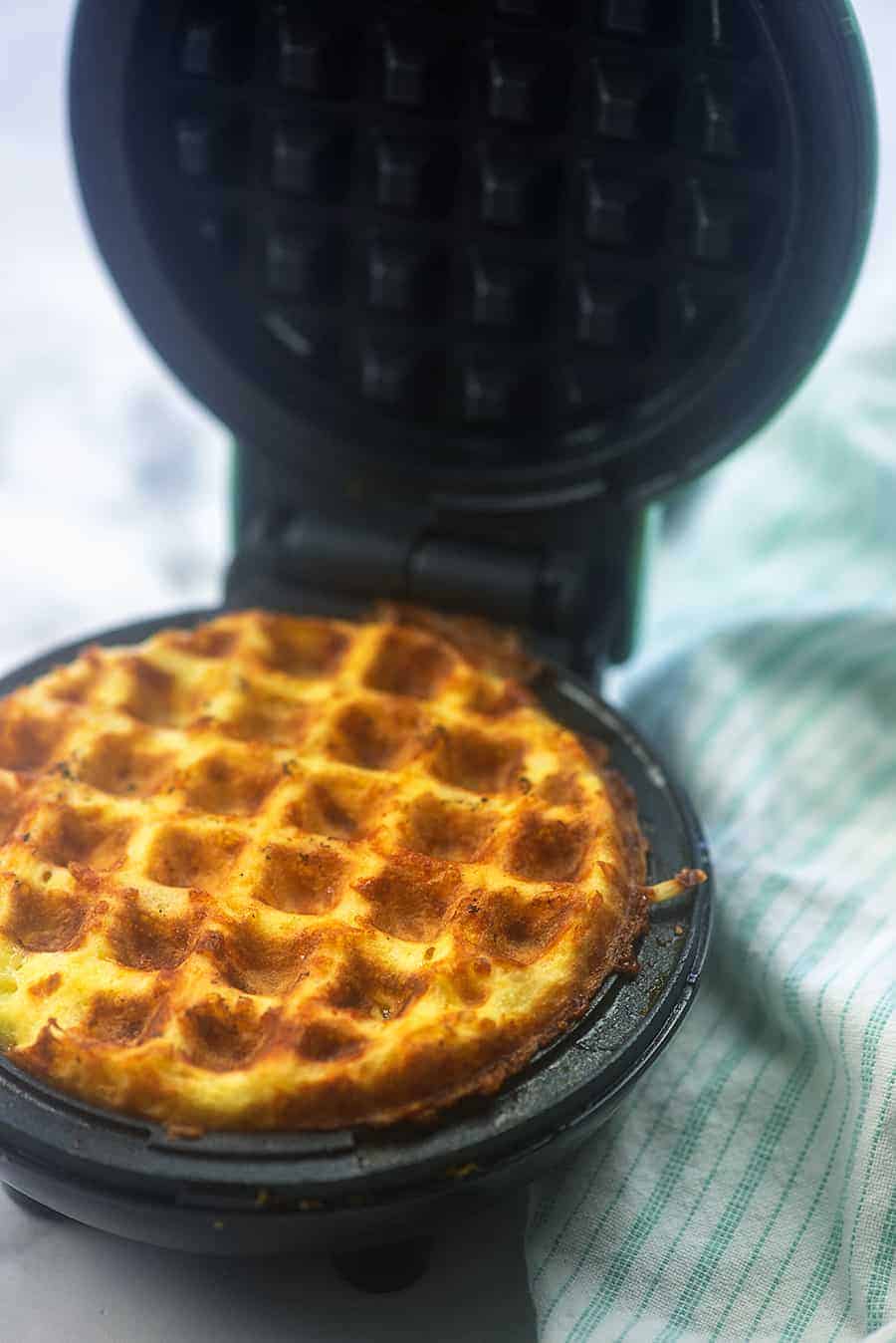 chaffles in waffle iron