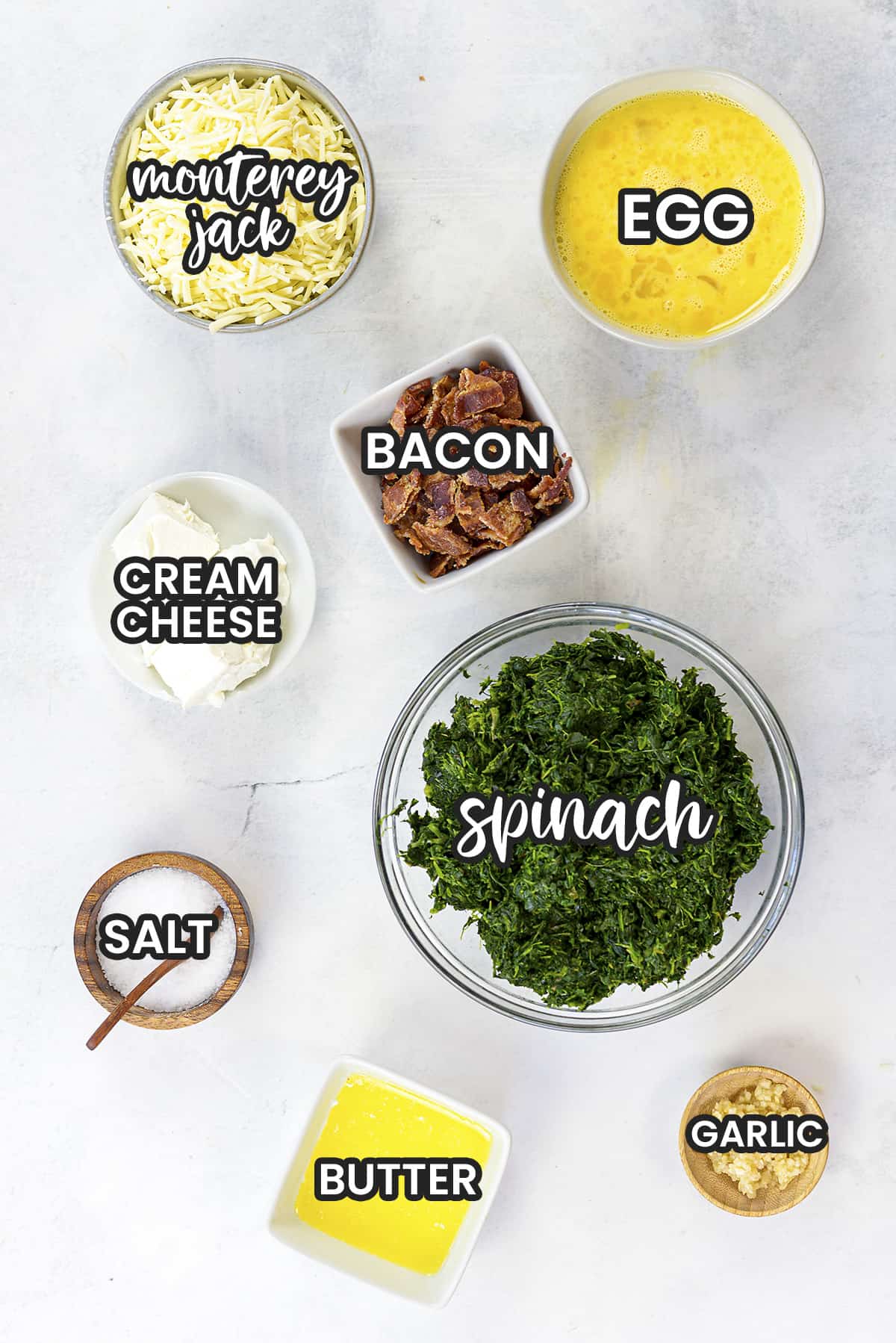 Ingredients for spinach casserole recipe.