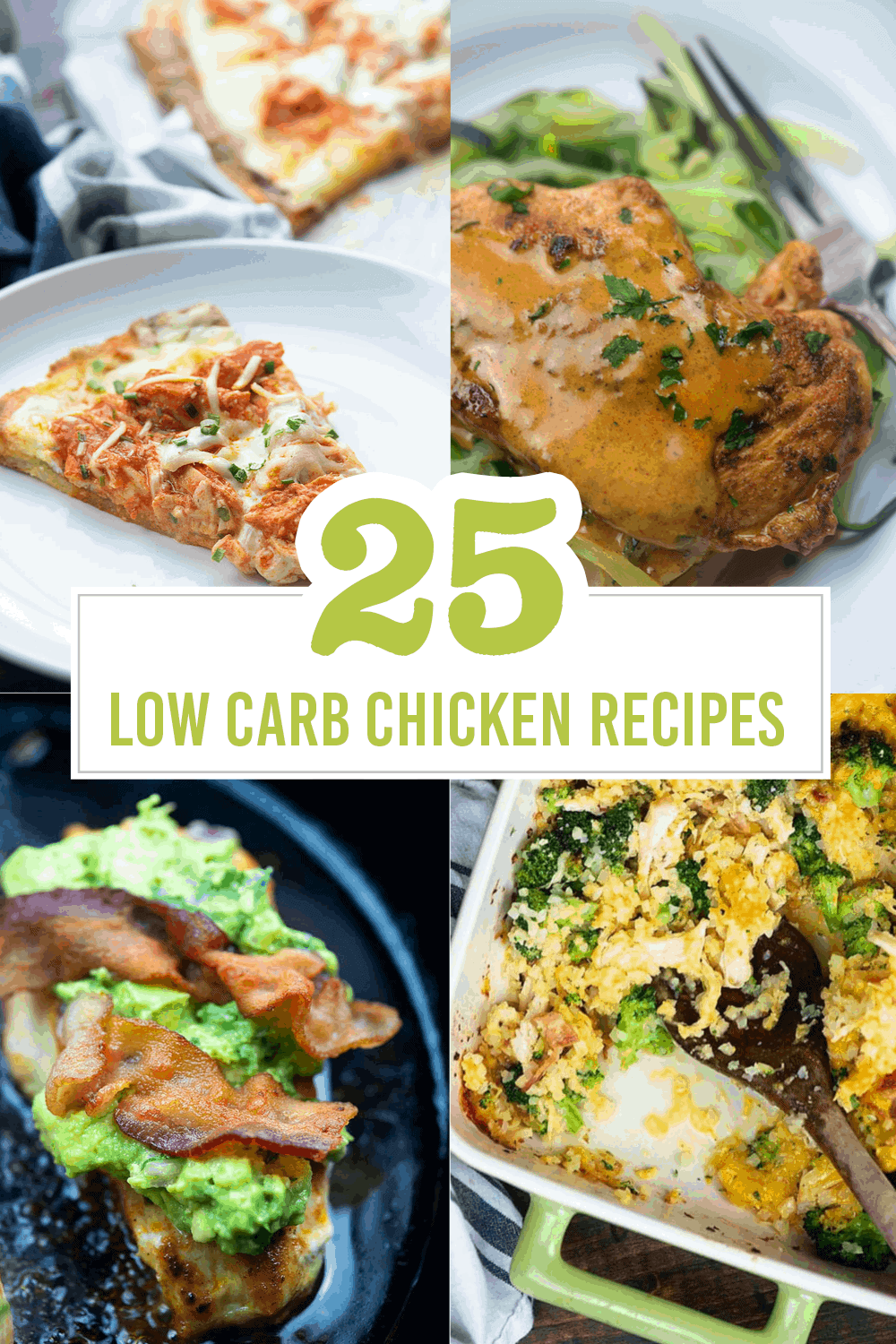 A photo collage of low carb chicken recipes