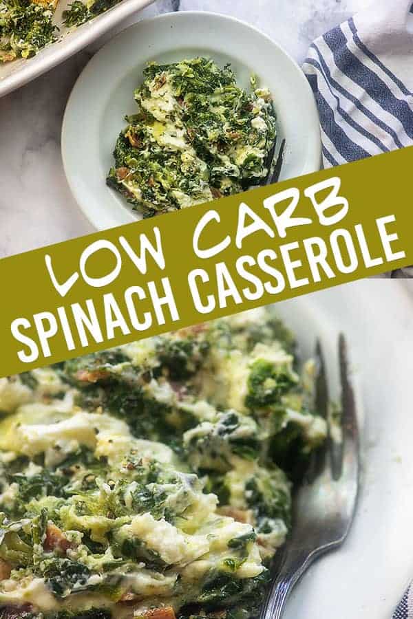 white plate of spinach casserole