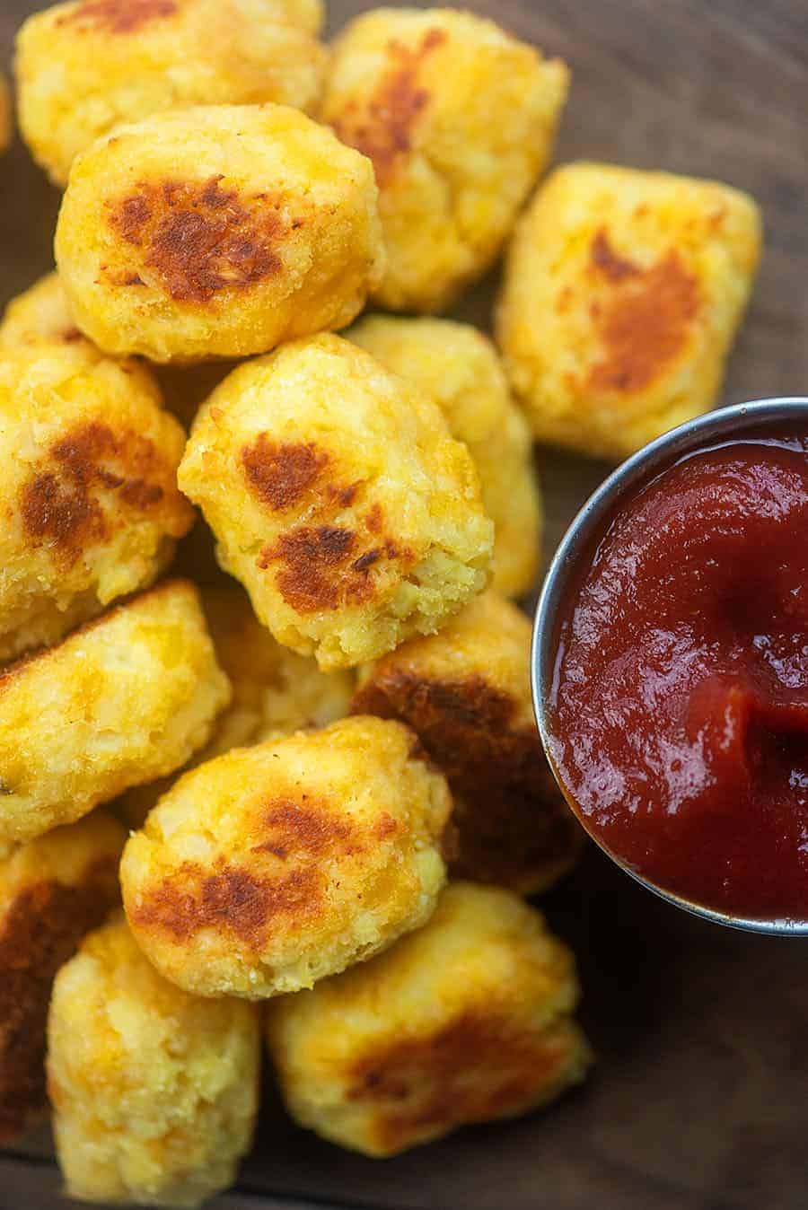 cauliflower tots with ketchup