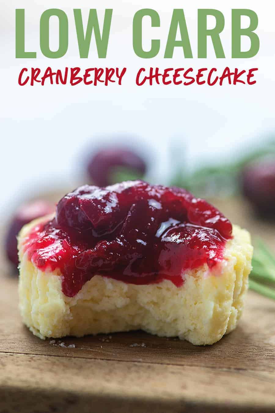 A close up of a mini cranberry cheesecake