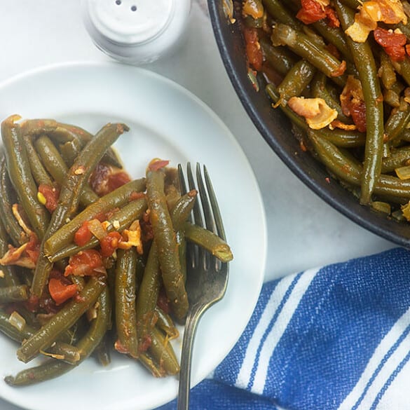 Our FAVORITE Green Beans with Bacon & Tomatoes!