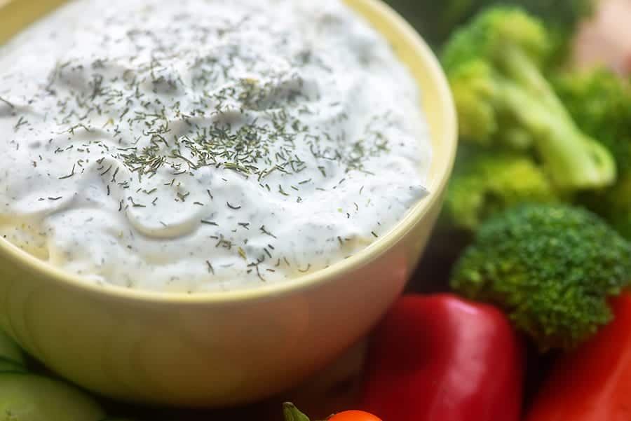 vegetable dip with dill in bowl