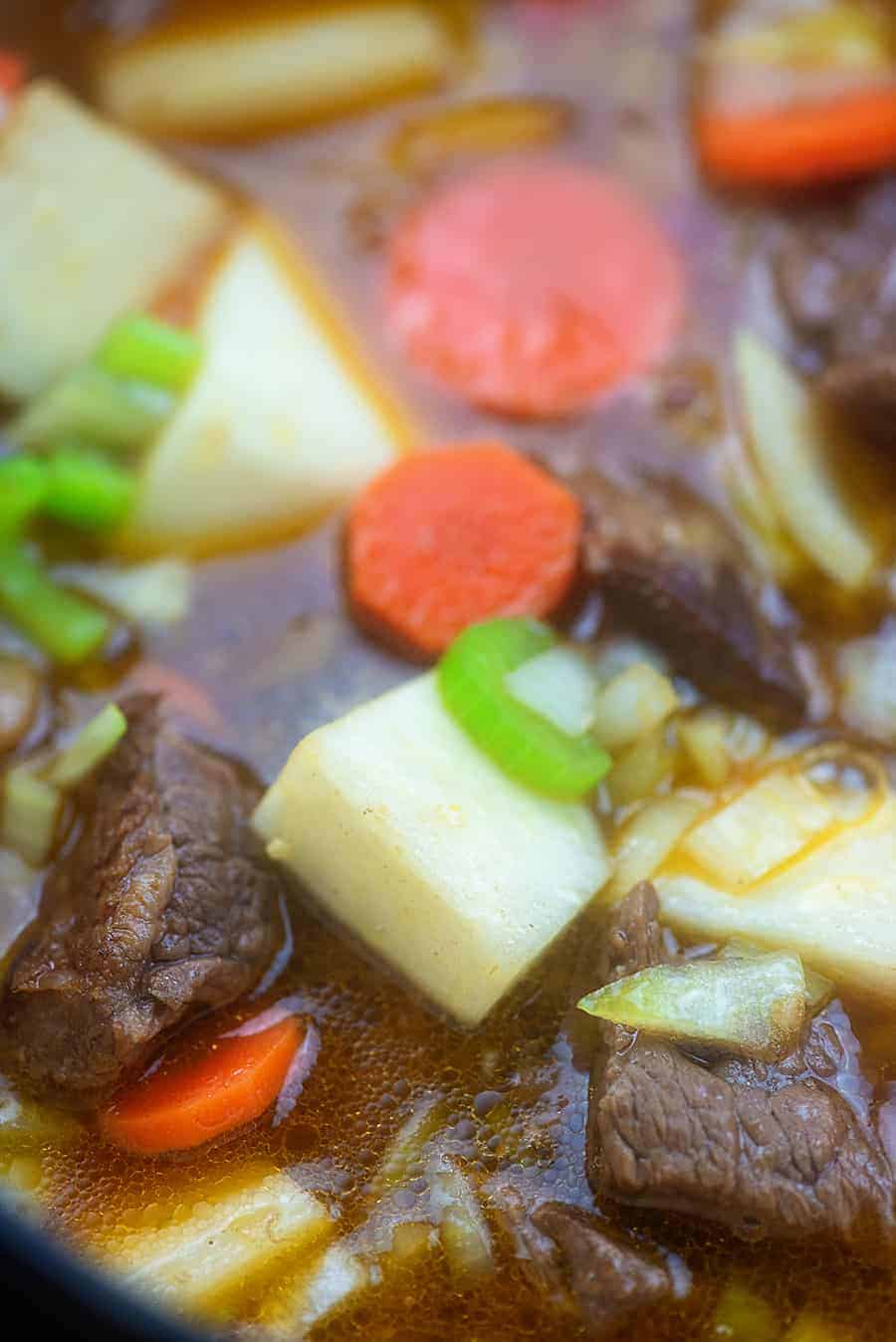 ingredients in pot for beef stew