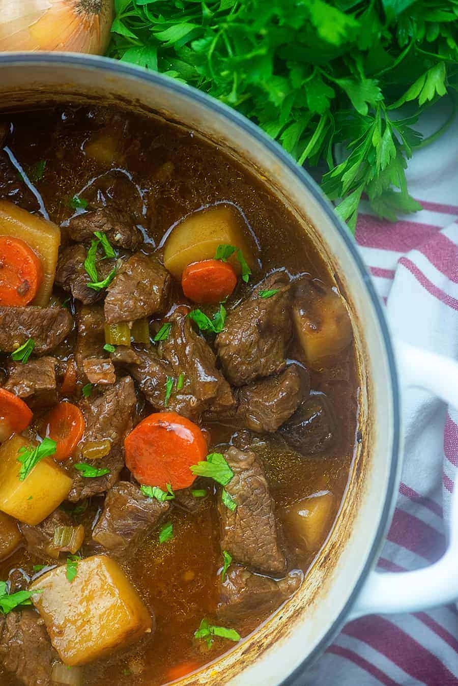 low carb beef stew recipe in pot