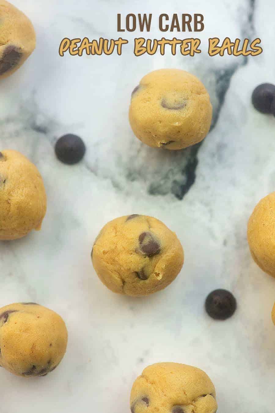 rolled up peanut butter balls on a countertop