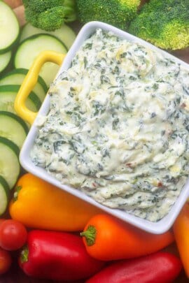 recipe for low carb spinach artichoke dip with vegetables