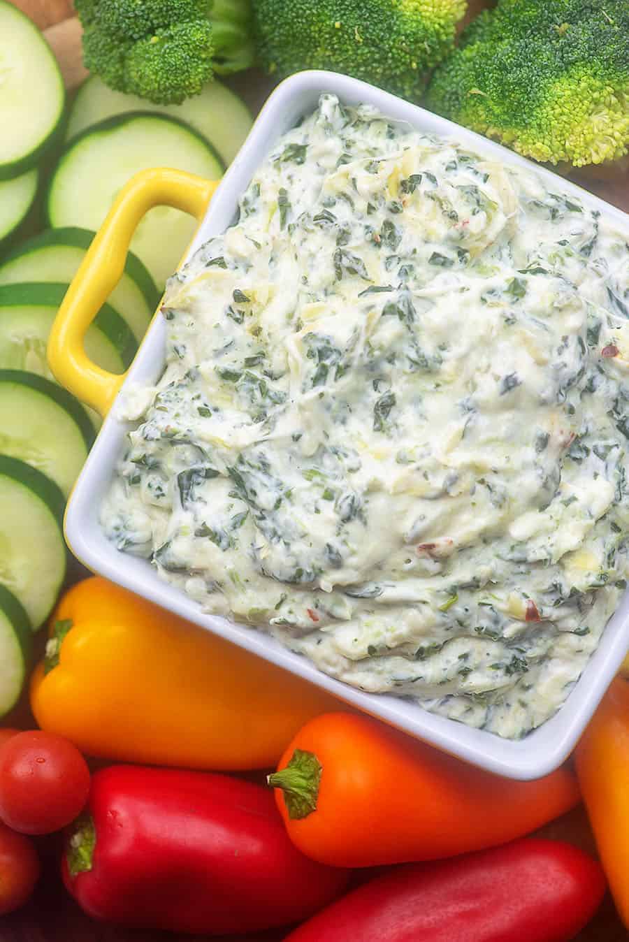 recipe for low carb spinach artichoke dip with vegetables