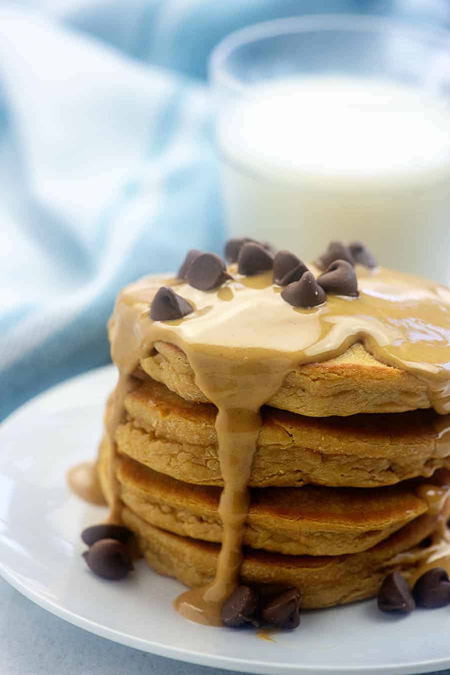 melted peanut butter over low carb pancakes