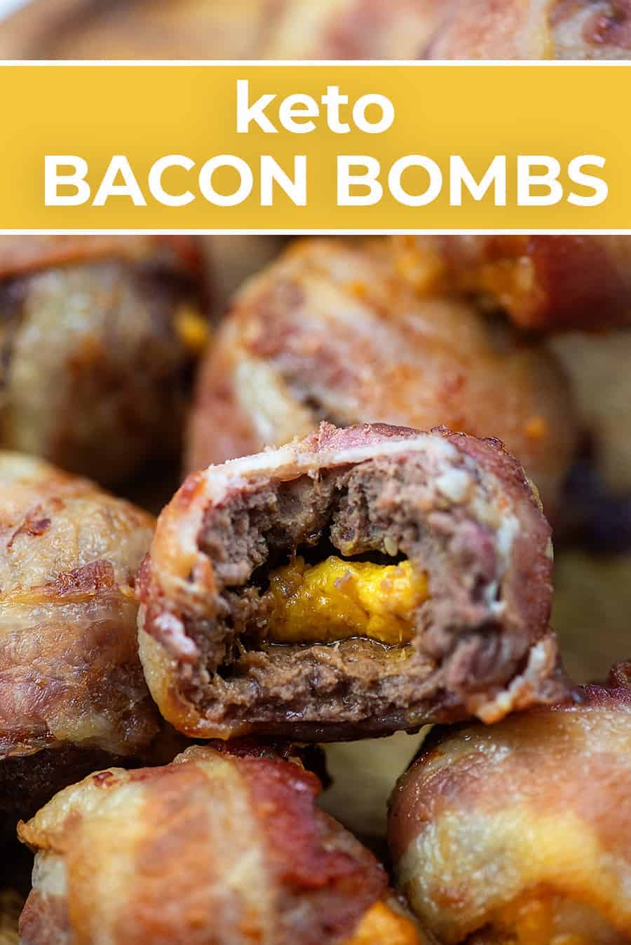 bacon wrapped cheese filled meatballs stacked up