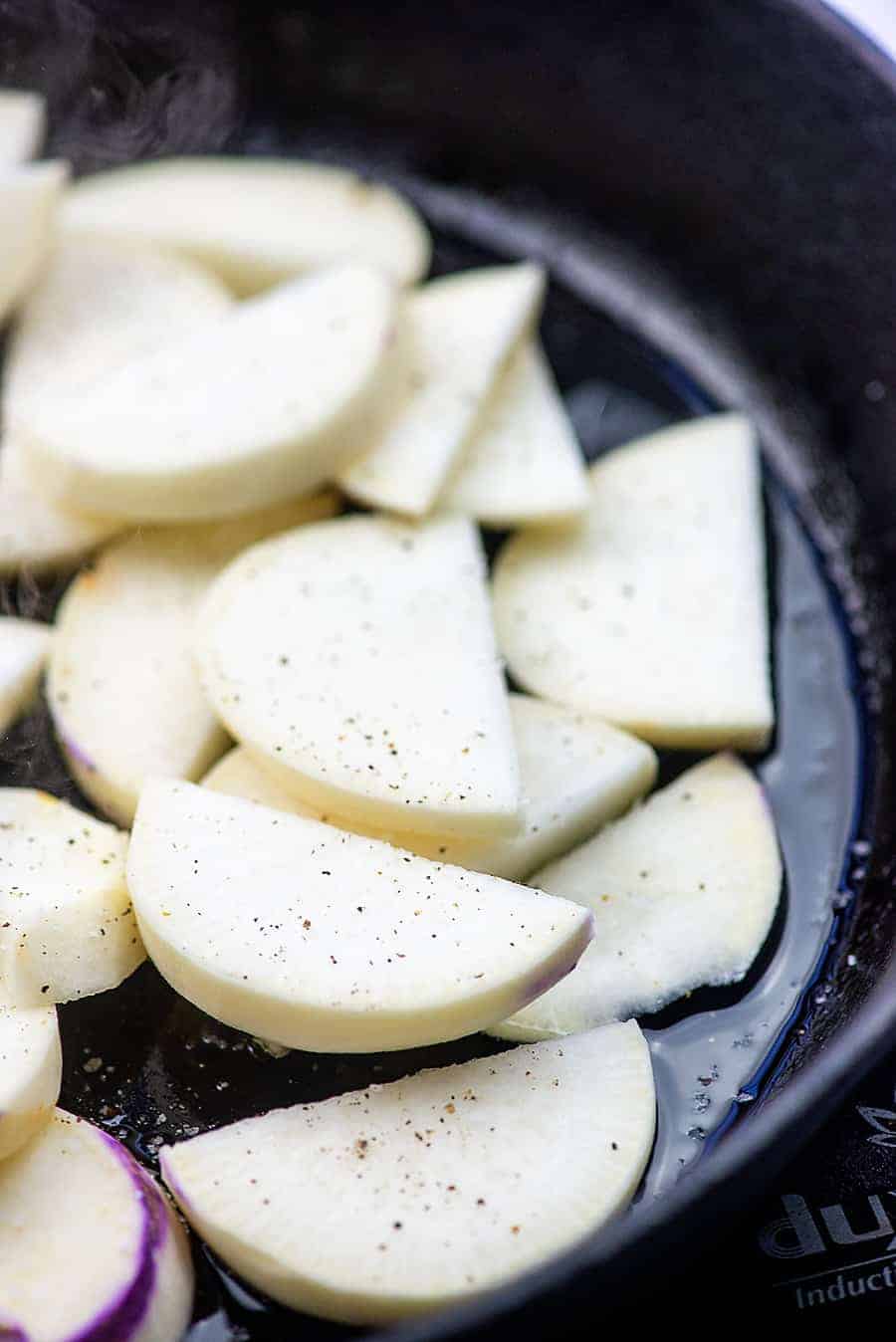 turnips in skillet