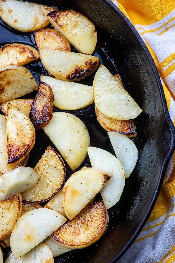 Super Easy PanFried Turnip Wedges low carb & keto!