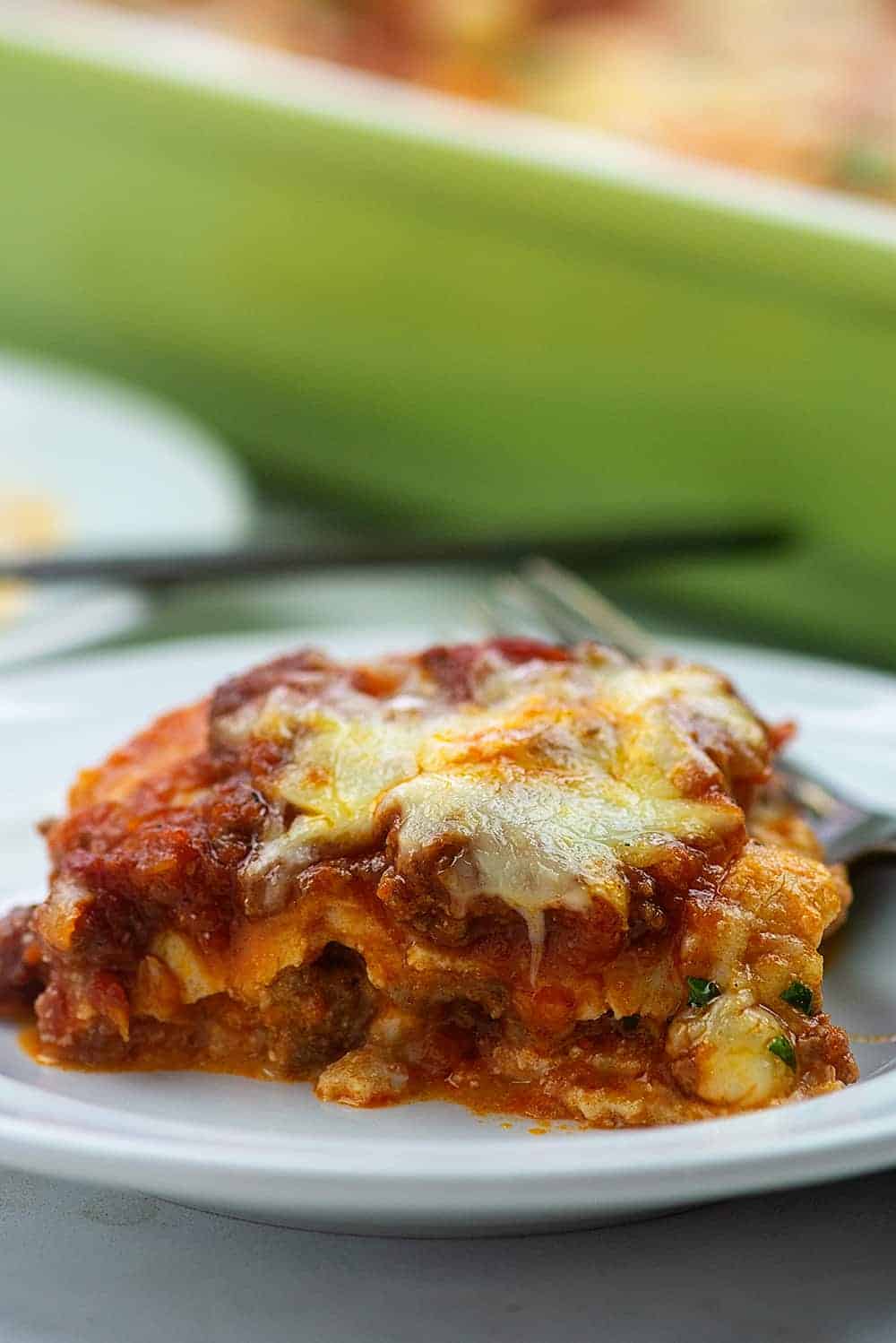 close up of low carb lasagna