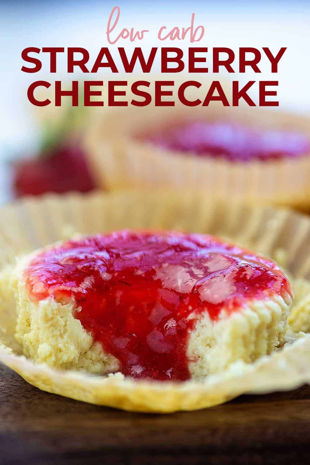 mini cheesecakes topped with strawberry sauce