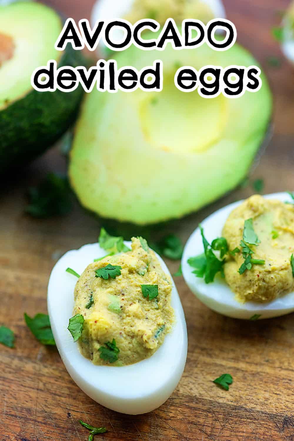 Deviled egg made with avocado instead of mayonnaise.