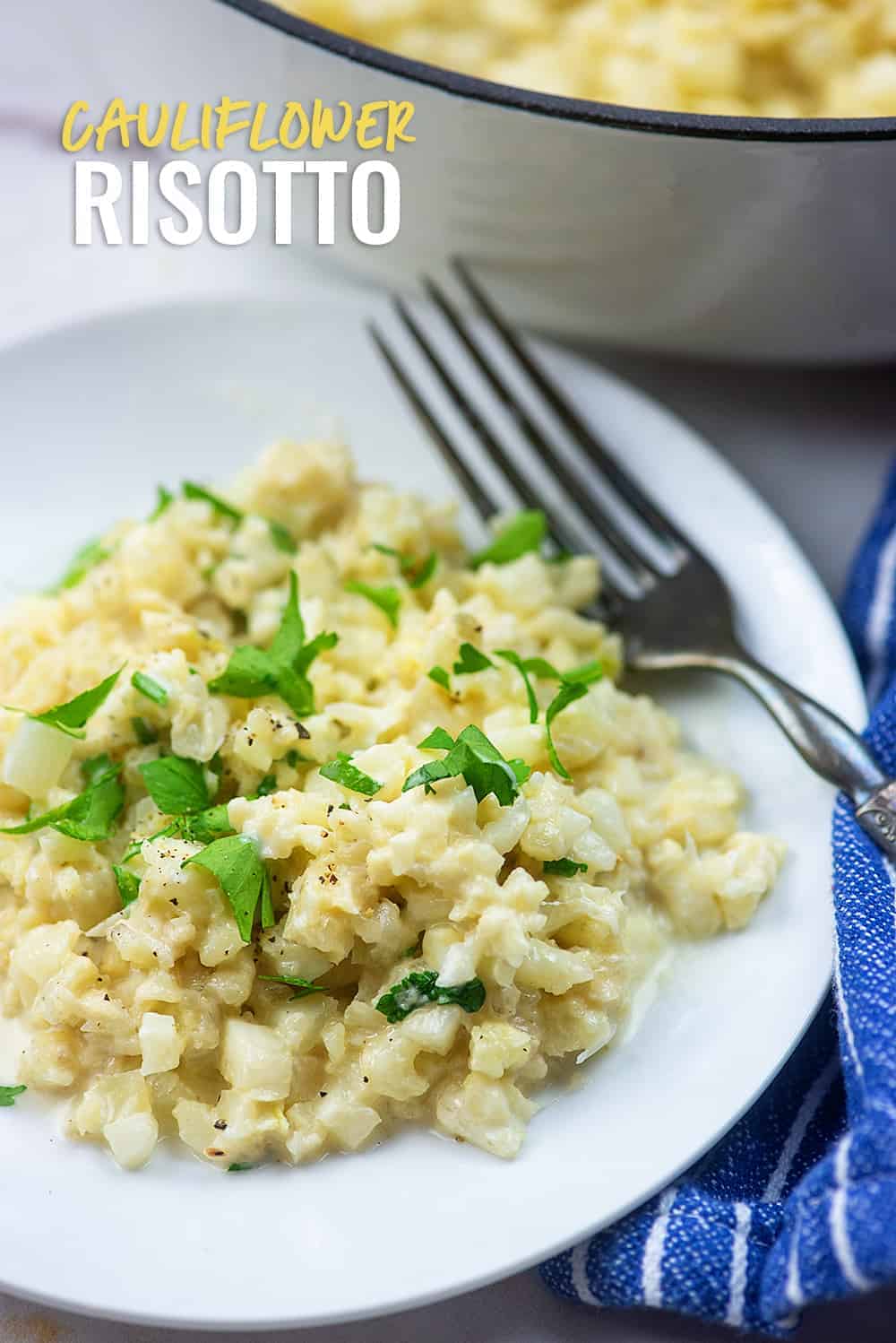 cauliflower risotto on white plate