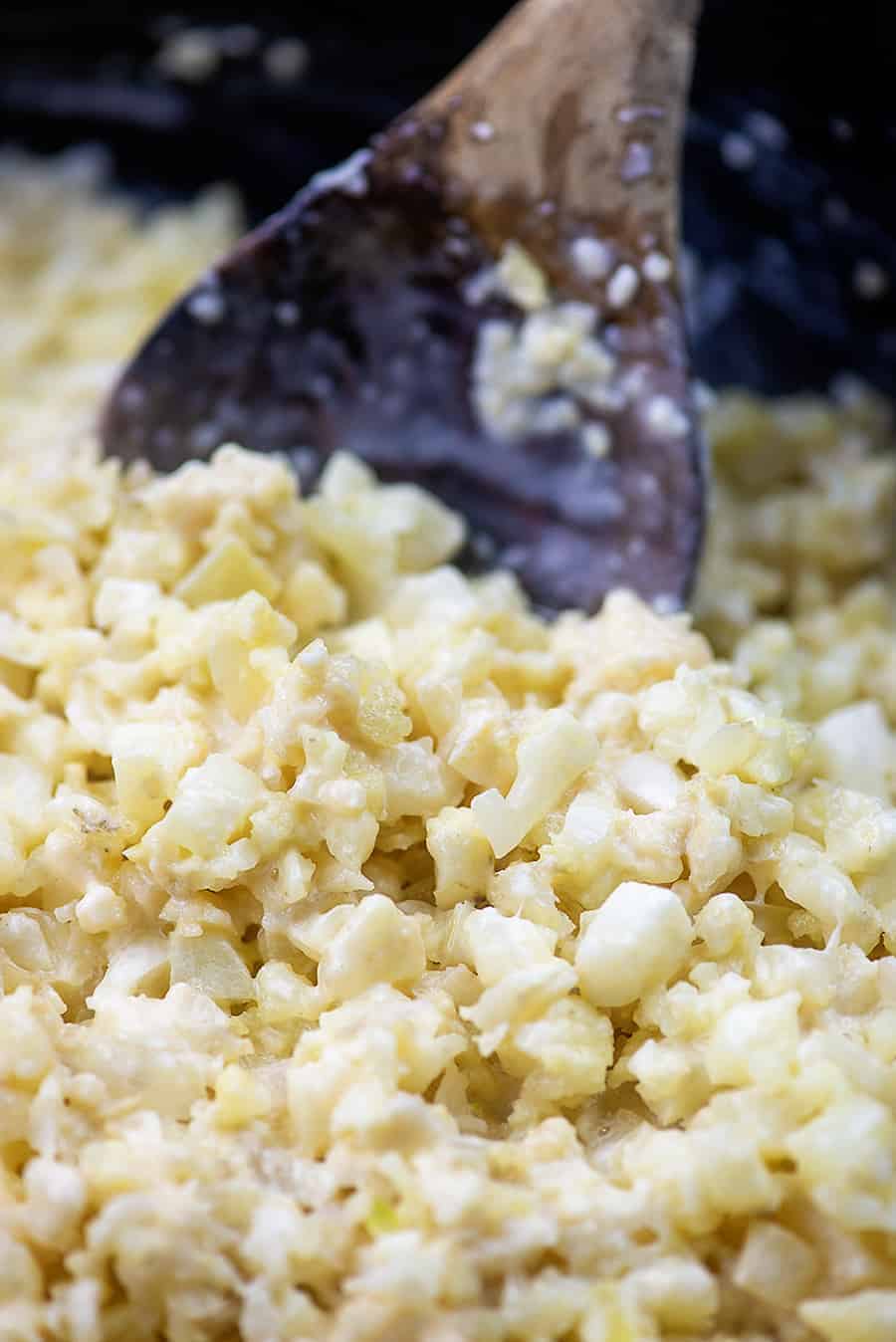 riced cauliflower in pot