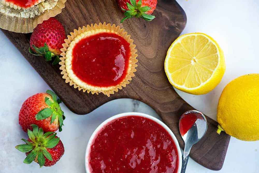 easy strawberry sauce over mini cheesecake