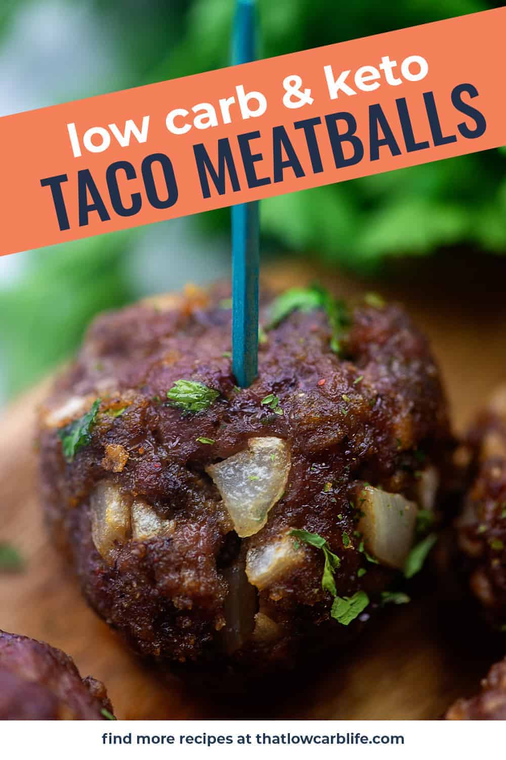 taco meatballs with a blue toothpick