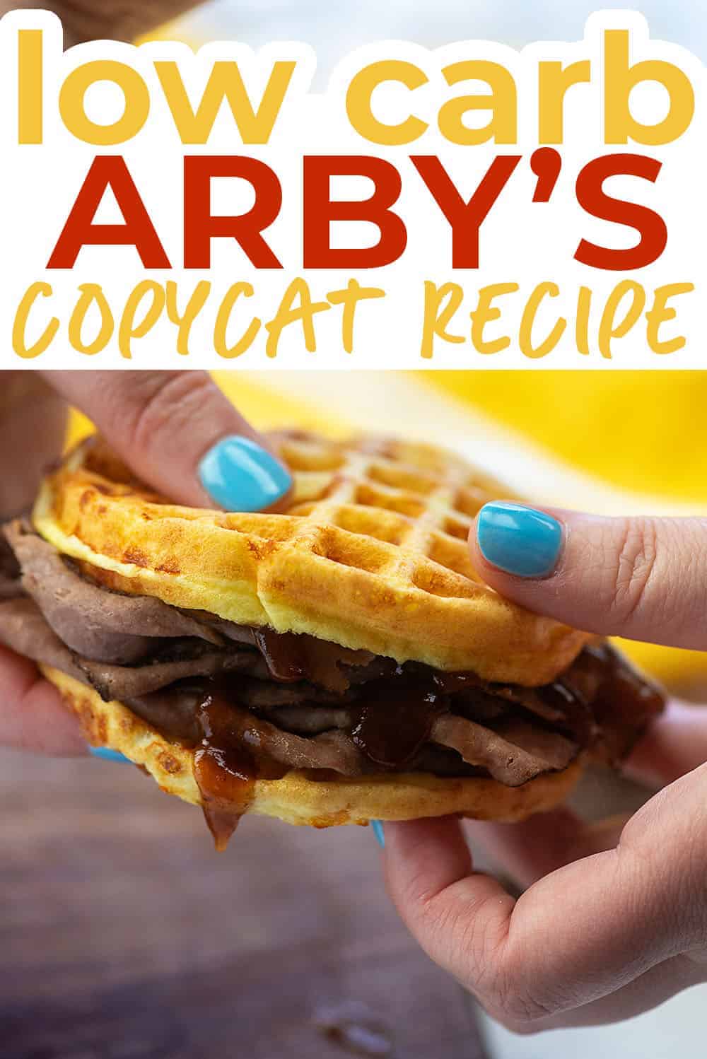 Arby's copycat sandwich being held up