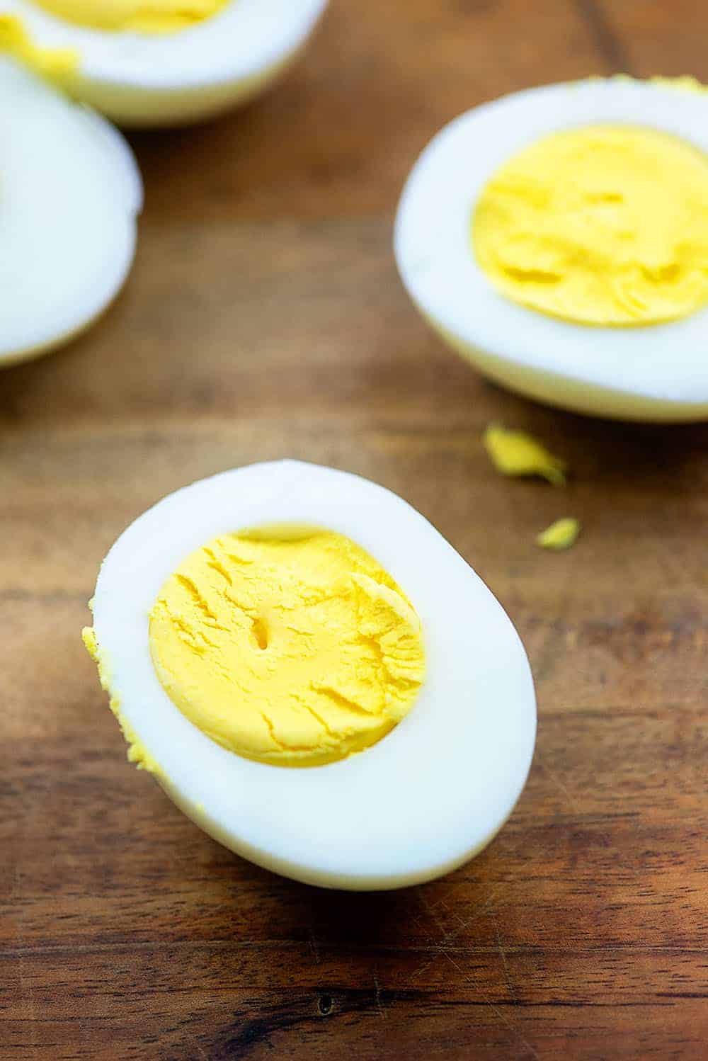 hard boiled eggs on cutting board