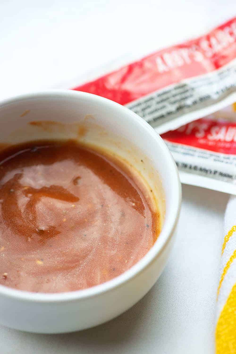 homemade arby's sauce in white bowl