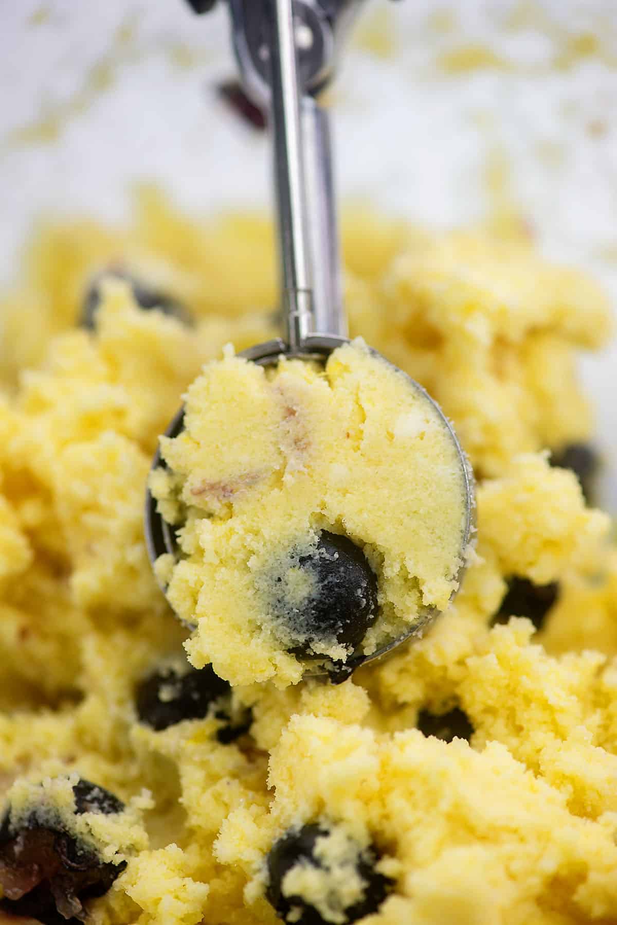 lemon cookie dough in cookie scoop