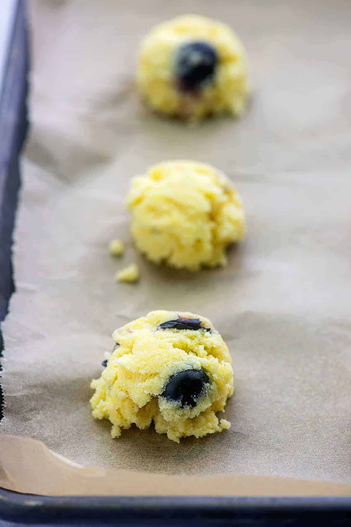 coconut flour cookie dough on baking sheet