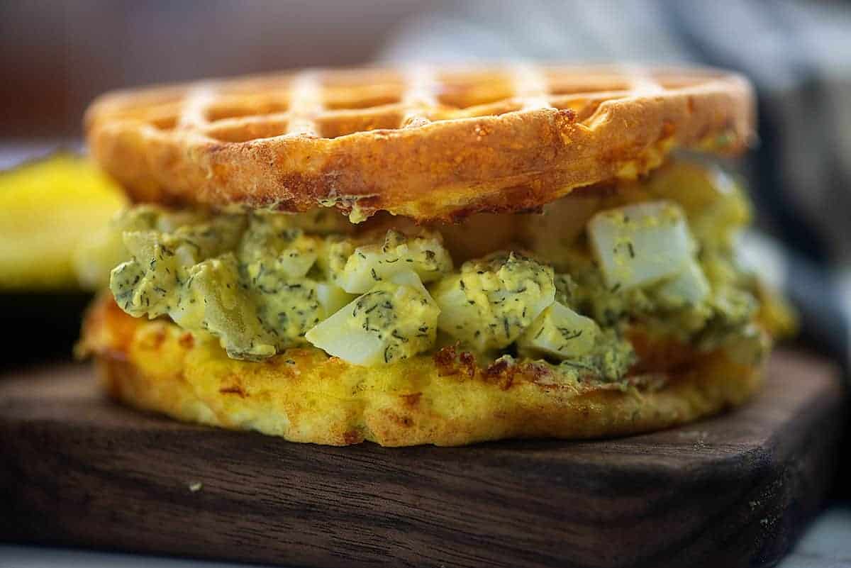 keto egg salad sandwich on chaffles