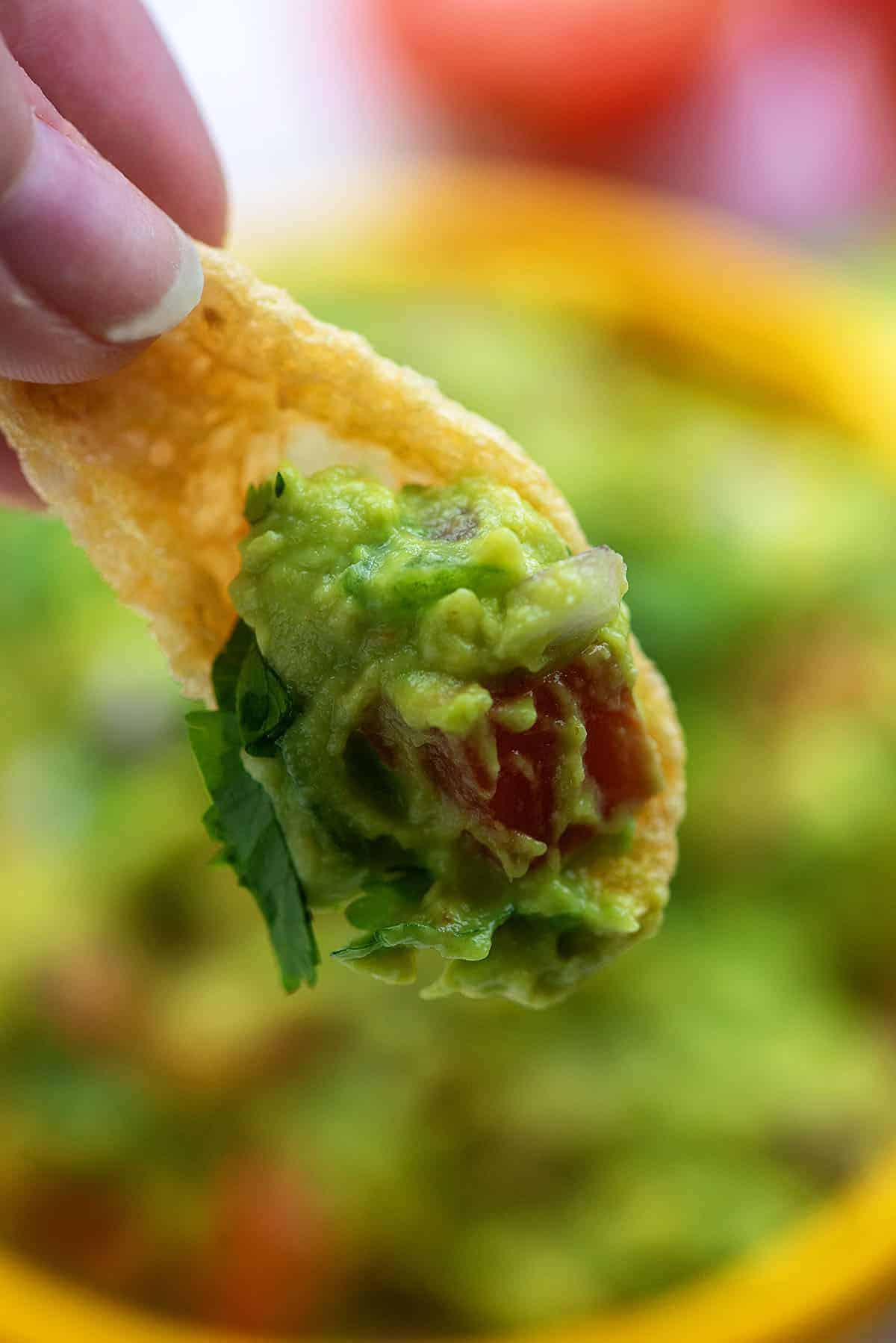  guacamole faible en glucides sur couennes de porc