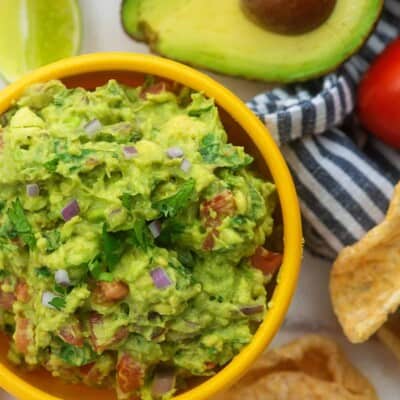 low carb guacamole recipe in yellow bowl
