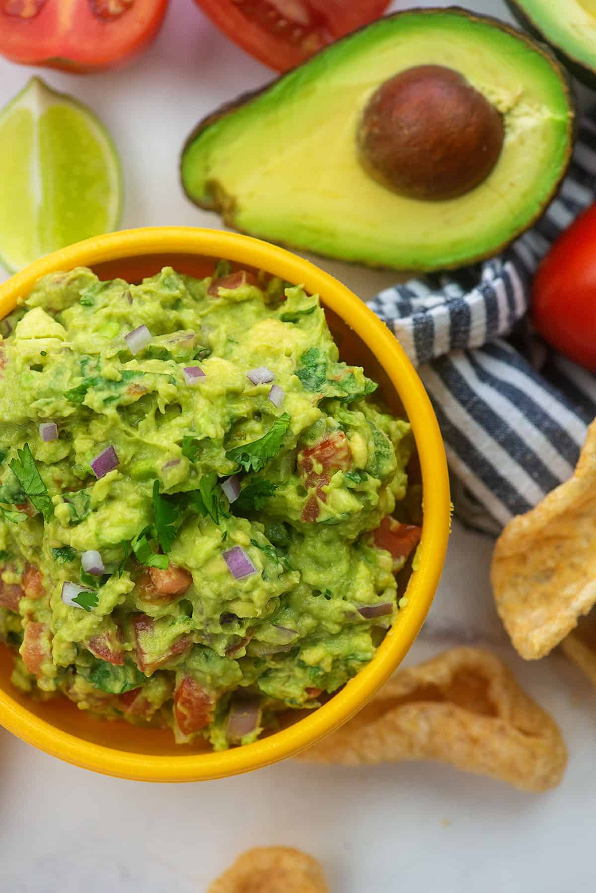 low carb guacamole recipe in yellow bowl