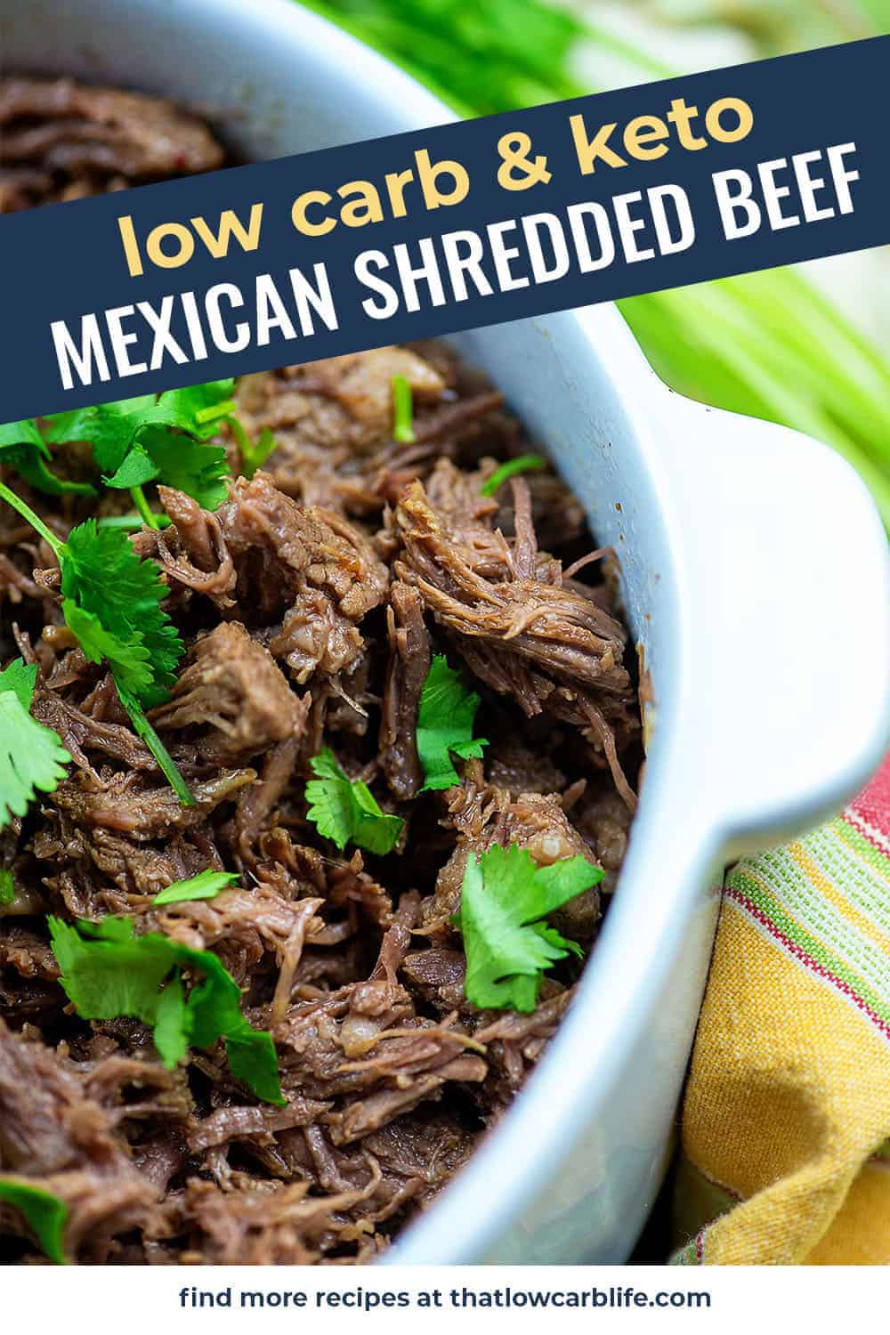 mexican shredded beef in white dish