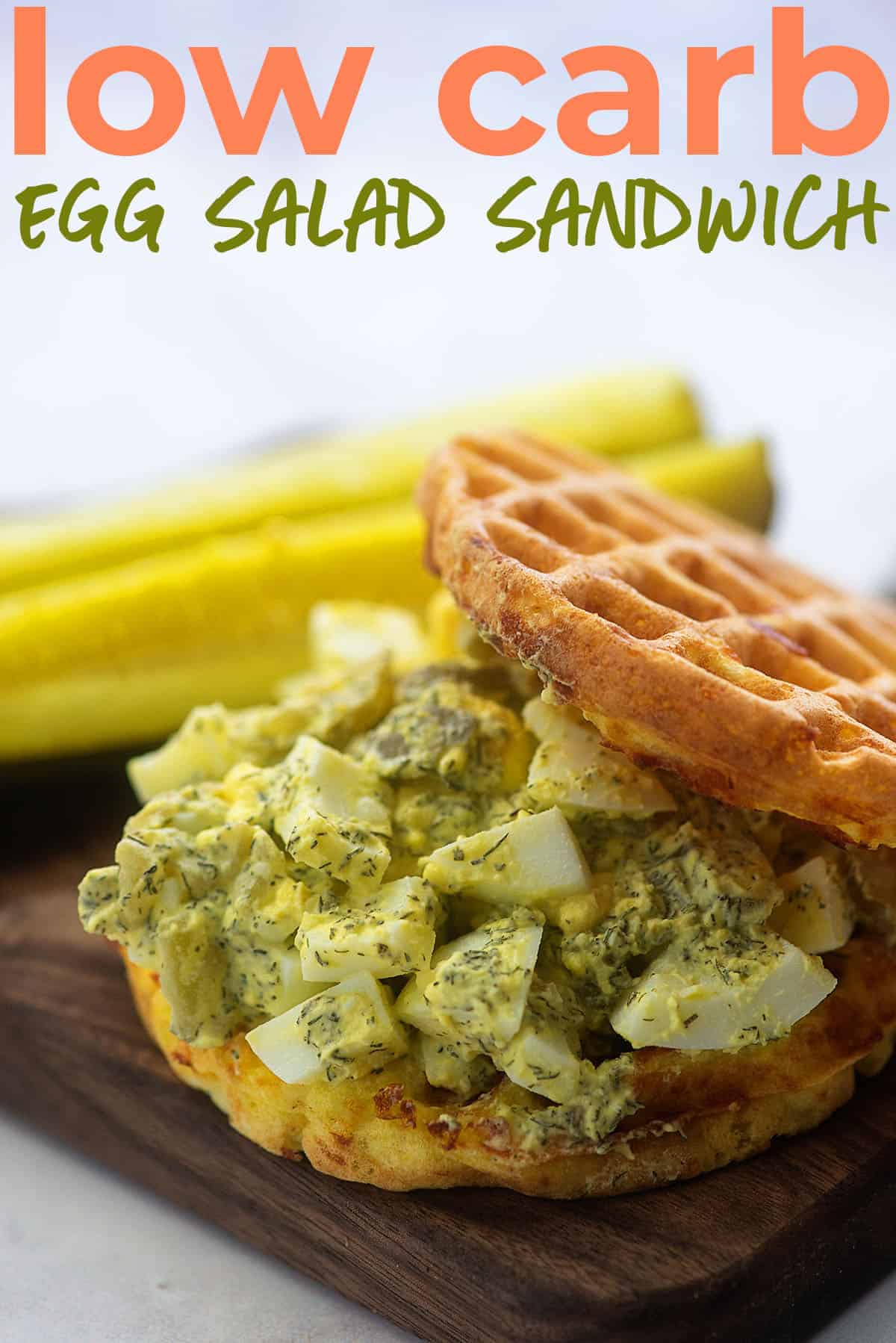 low carb egg salad sandwich on chaffle buns