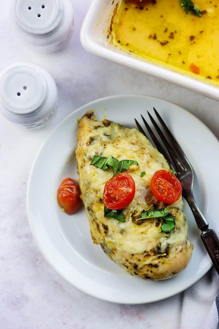 Cheesy Pesto Chicken Bake Recipe That Low Carb Life