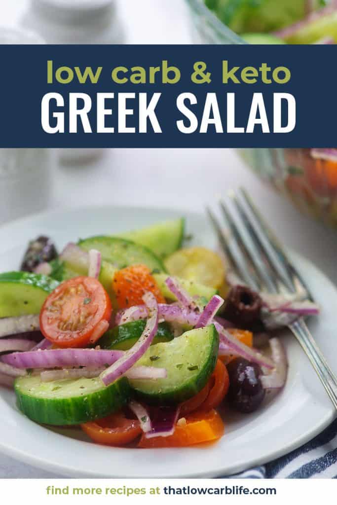 keto greek salad recipe on white plate